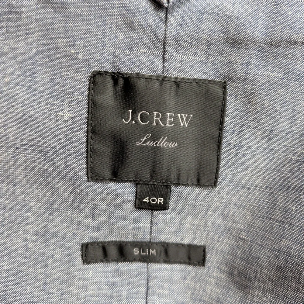 J.Crew Ludlow Blazer Mens 40R Blue Chambray Linen Cotton Unstructured Sport Coat